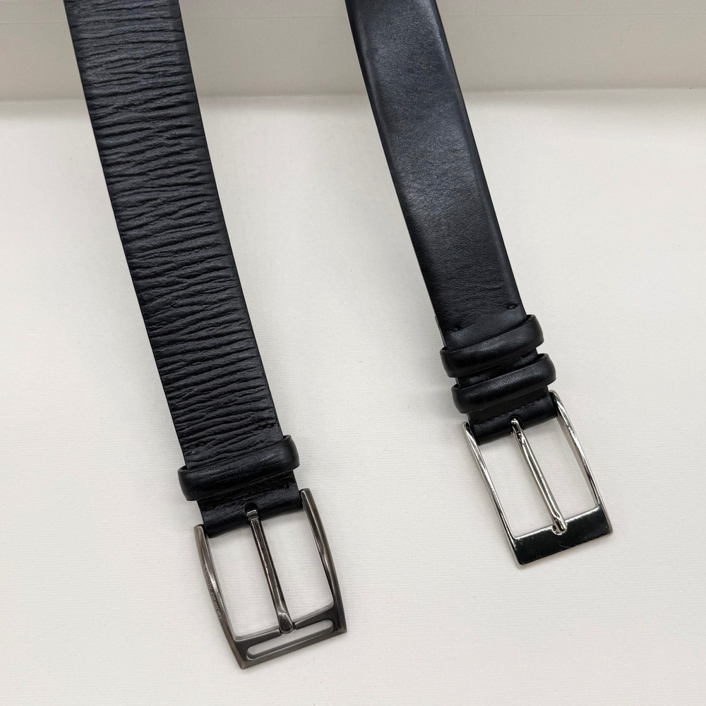 Giorgio Armani Mens Black Leather Belt Bundle 2 Pack Made in Italy Size 52 37